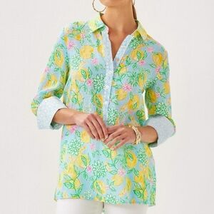 Lilly Pulitzer Riverlyn Pieced Print Tunic Bluette Make Lemonade Medium NWOT